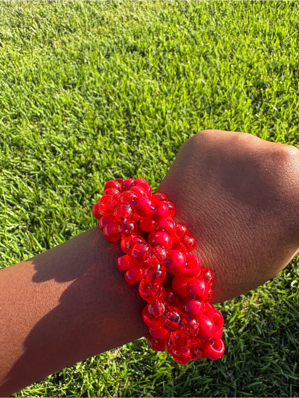 New Handmade Kandi Red Beaded Stretch Cuff Bracelet
